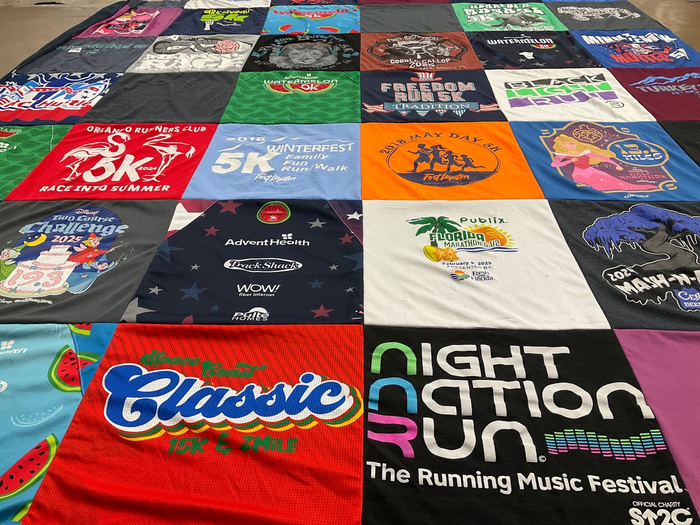 T-shirt quilt with running, music festivals themes by jenna from FL
