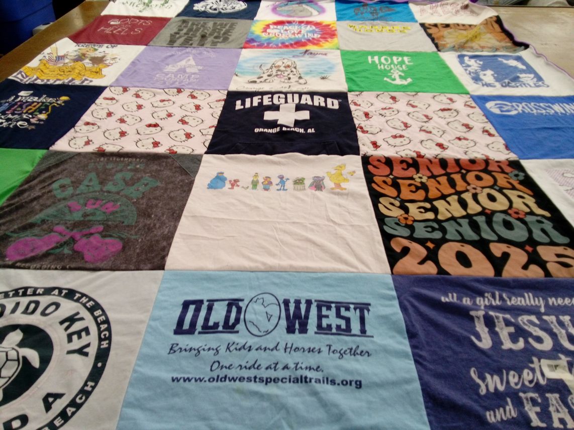 T-shirt quilt with youth programs, lifeguarding themes by Donna from TN