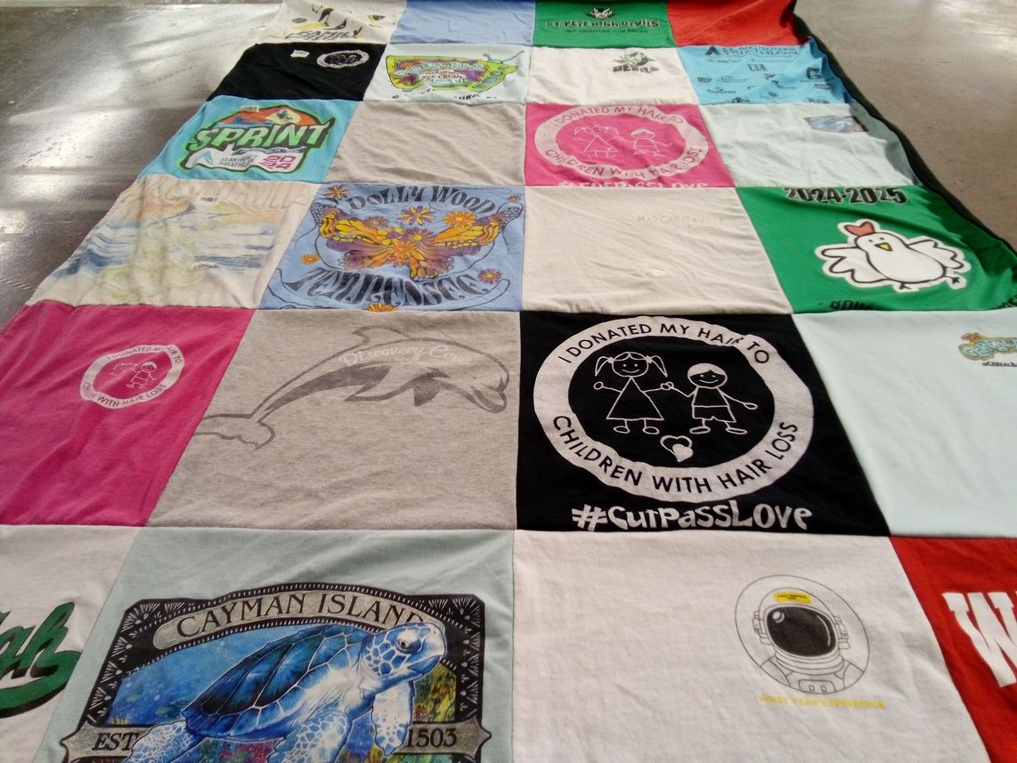 T-shirt quilt with marine life, charity themes by Jennifer from FL