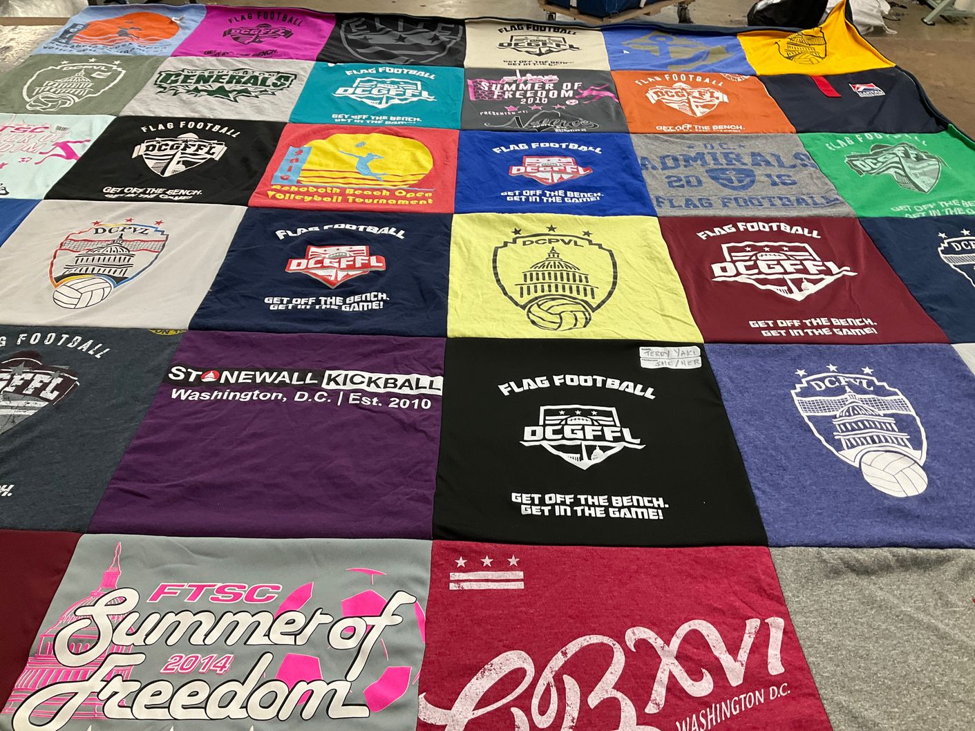 T-shirt quilt with sports, kickball themes by MICHAEL from AE