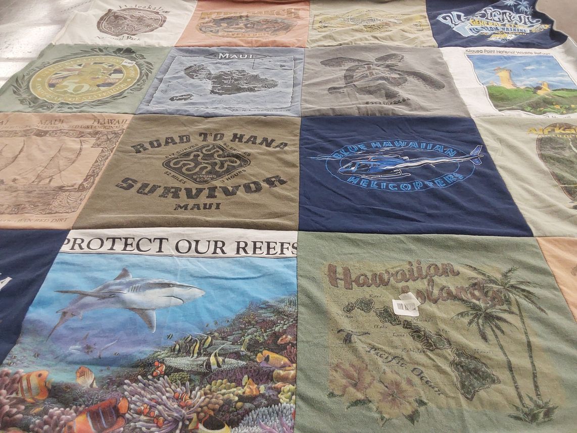 T-shirt quilt with environmental conservation, tourism themes by Janet from AL