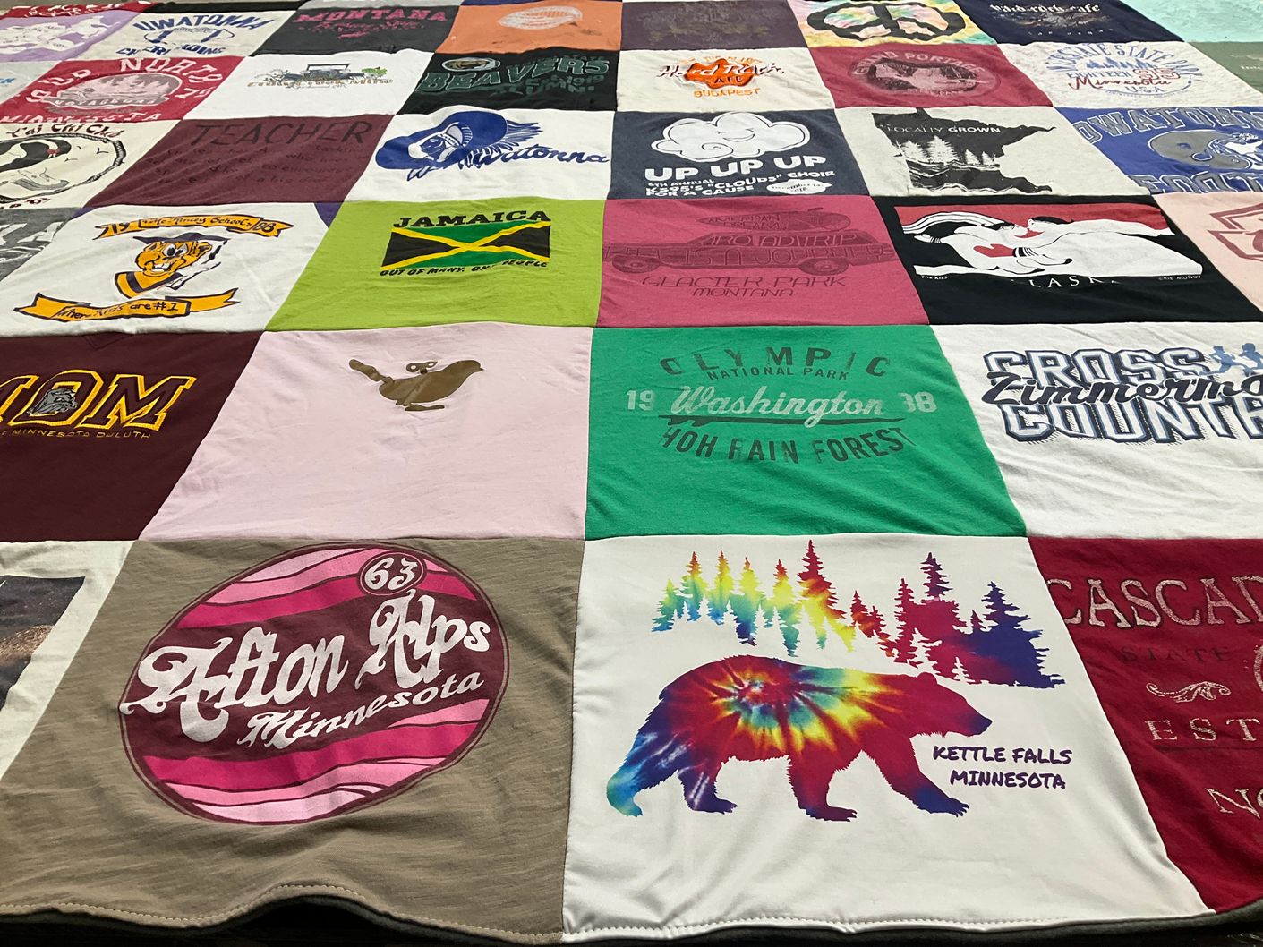 T-shirt quilt with travel, nature themes by Kami from MN