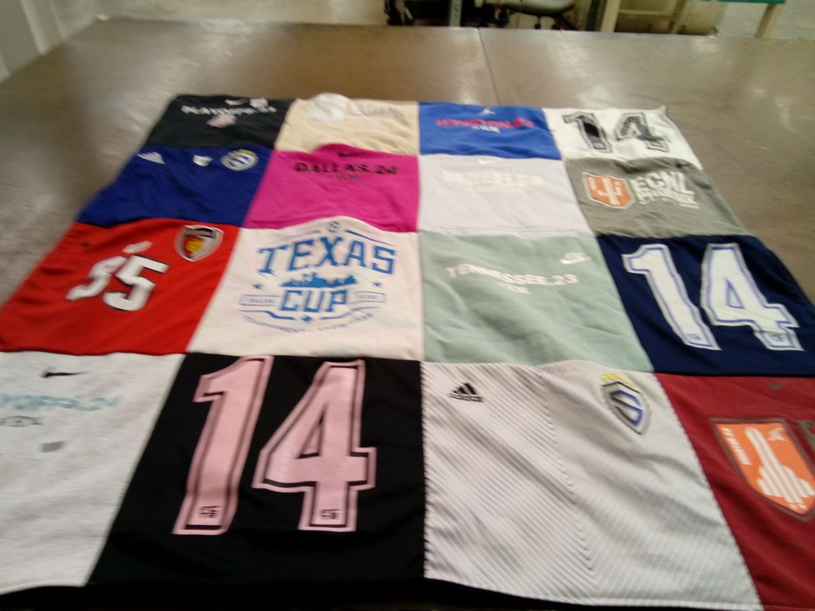 T-shirt quilt with soccer, sports themes by Stacey from TX