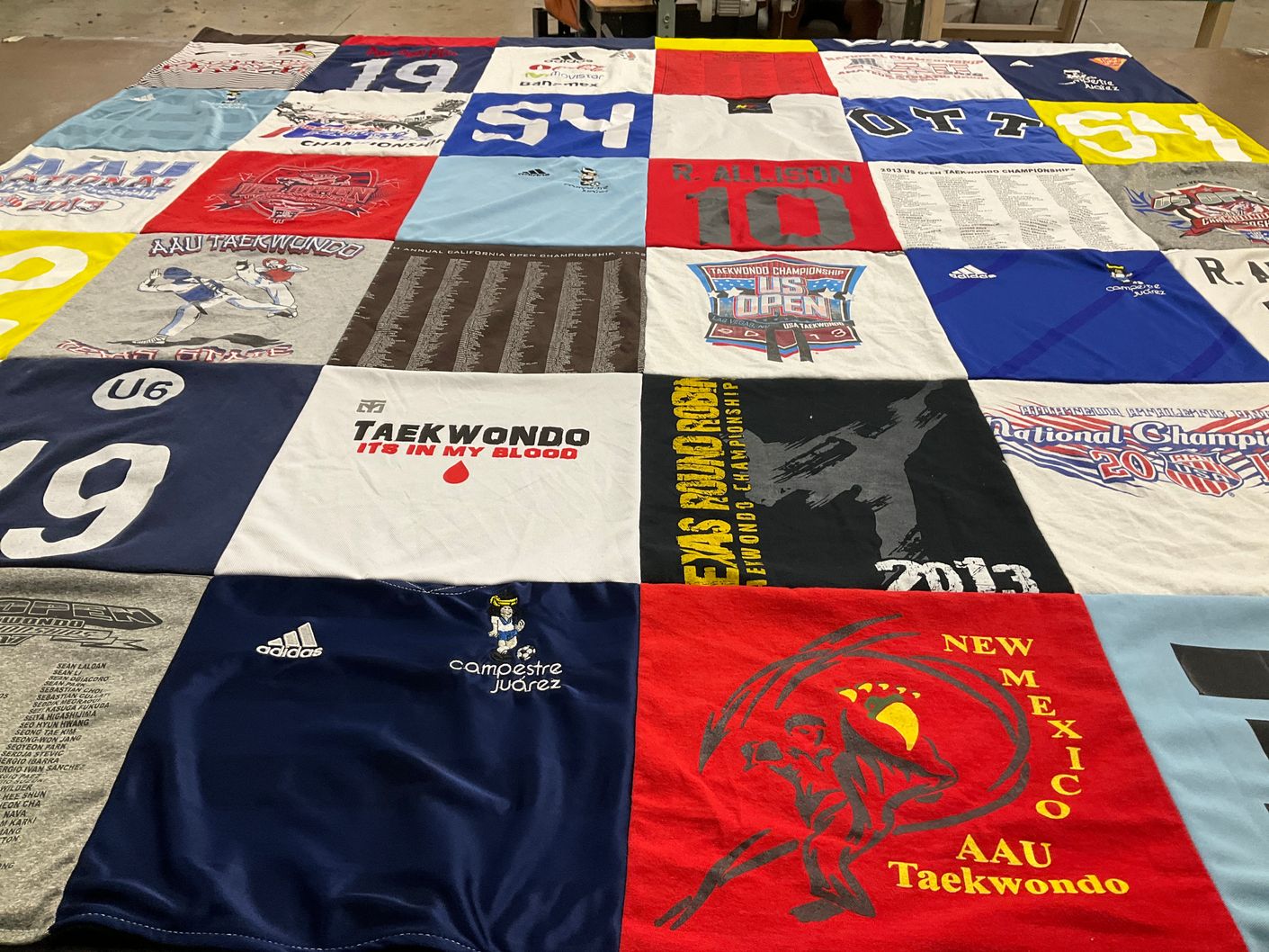 T-shirt quilt with taekwondo, sports themes by Alexandra from TX