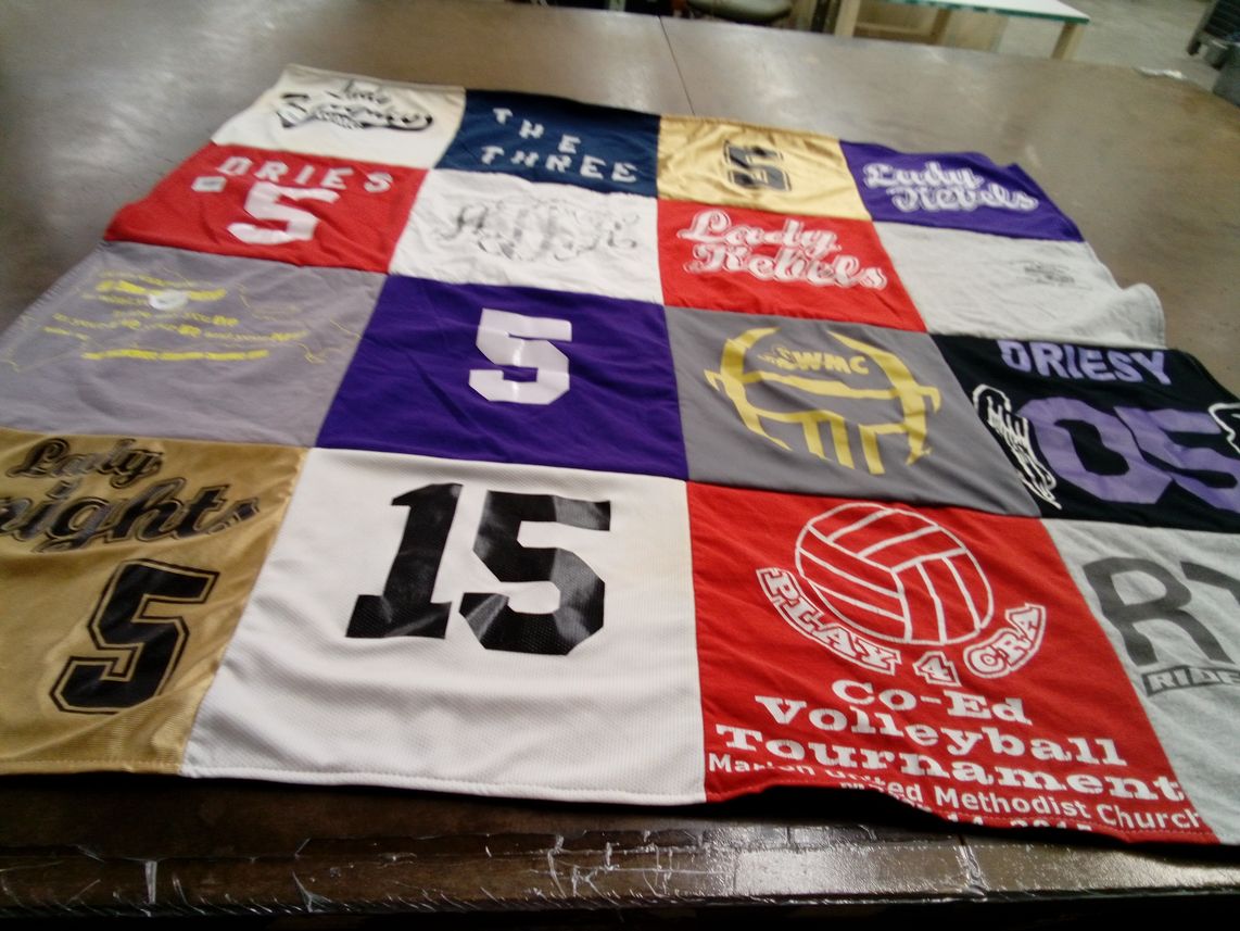 T-shirt quilt featuring lady rebels, lady knights by Anna from AR