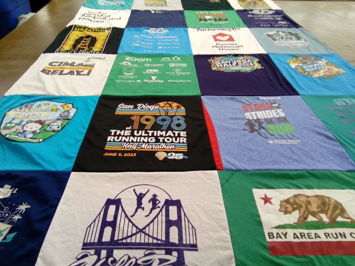 T-shirt quilt with running, fitness themes by Raven from CA