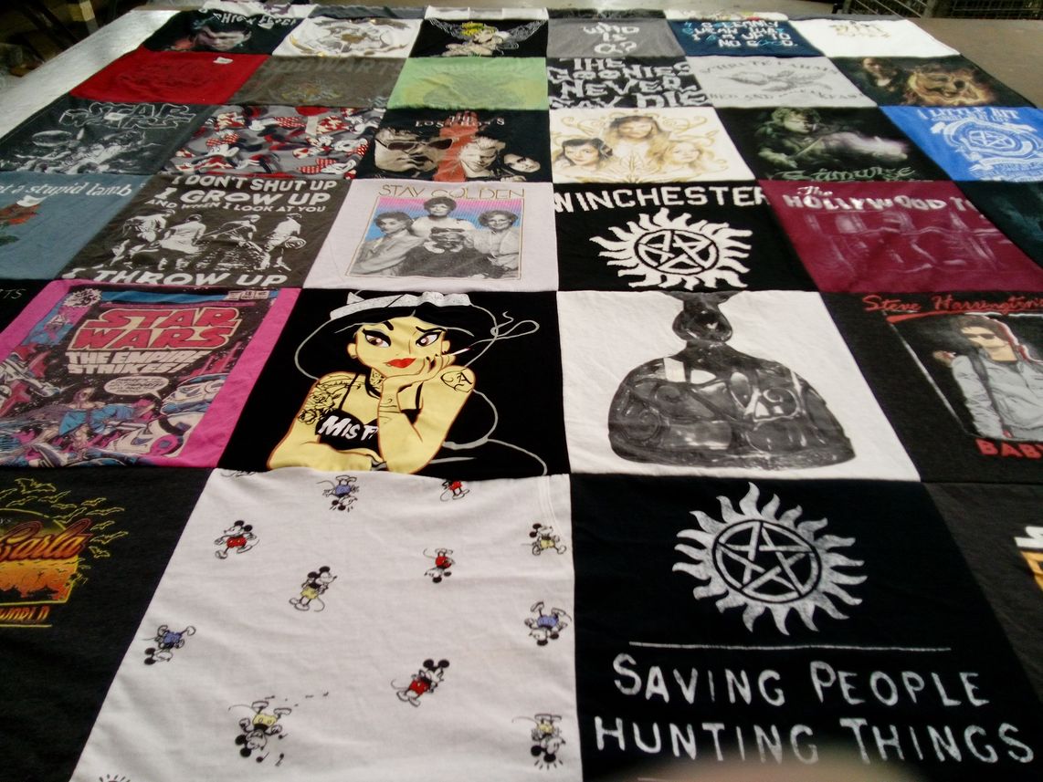 T-shirt quilt with pop culture, television themes by Charlotte from WA