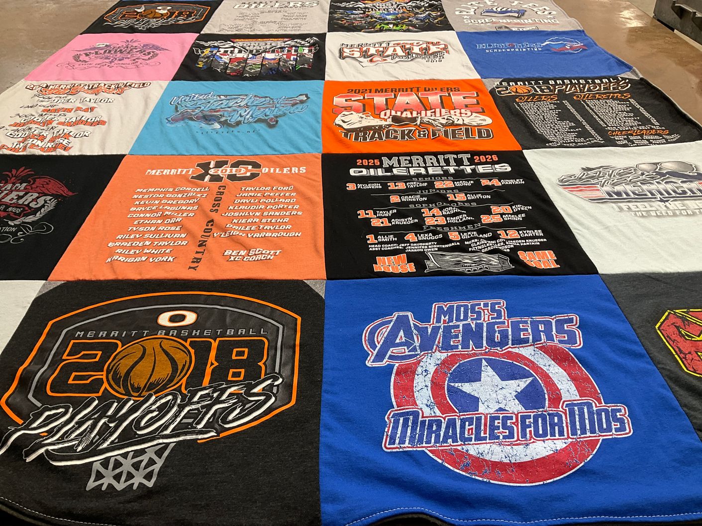 T-shirt quilt featuring merritt basketball by Hattie from OK