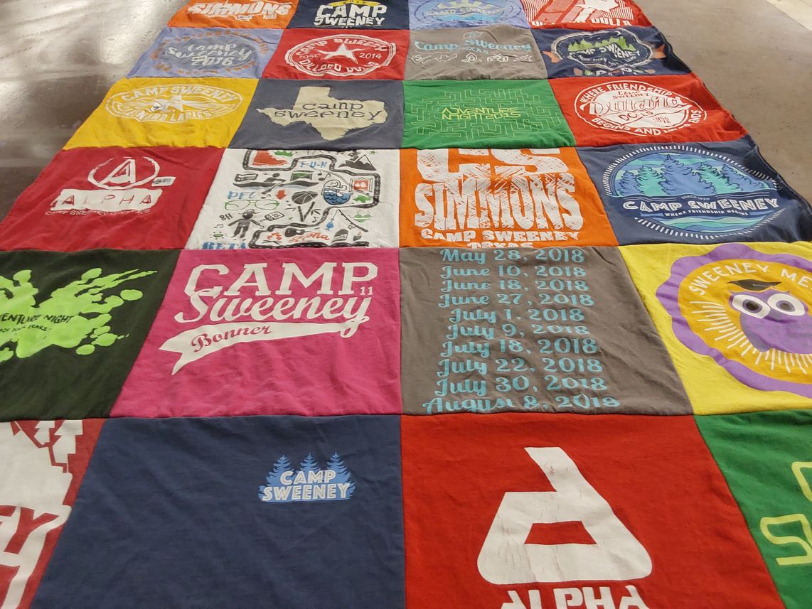 T-shirt quilt with camping, friendship themes by Daniel from TX