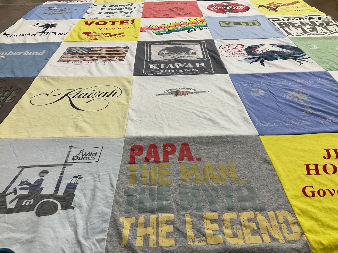 T-shirt quilt with beach, golfing themes by Mitzi from SC