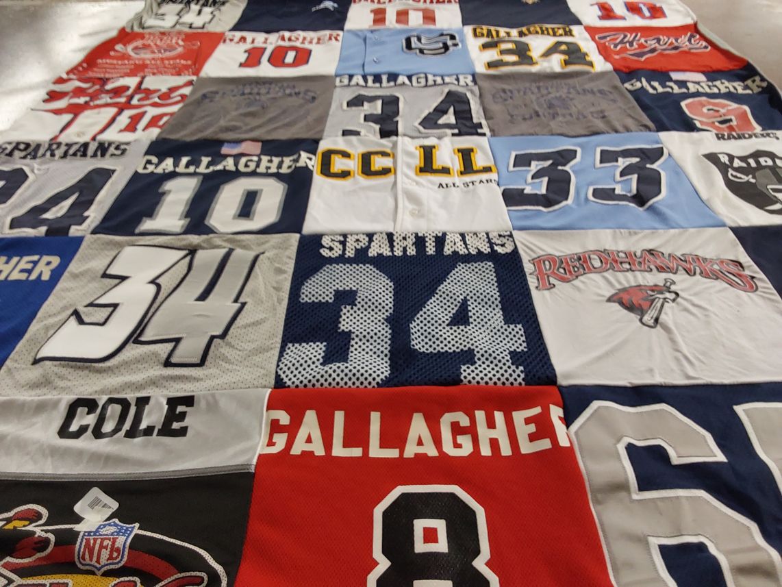 T-shirt quilt featuring spartans, redhawks by Stacie from CA