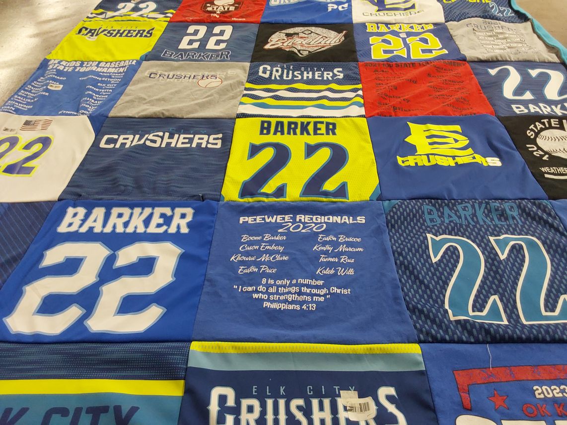 T-shirt quilt featuring elk city crushers by Stacey from OK