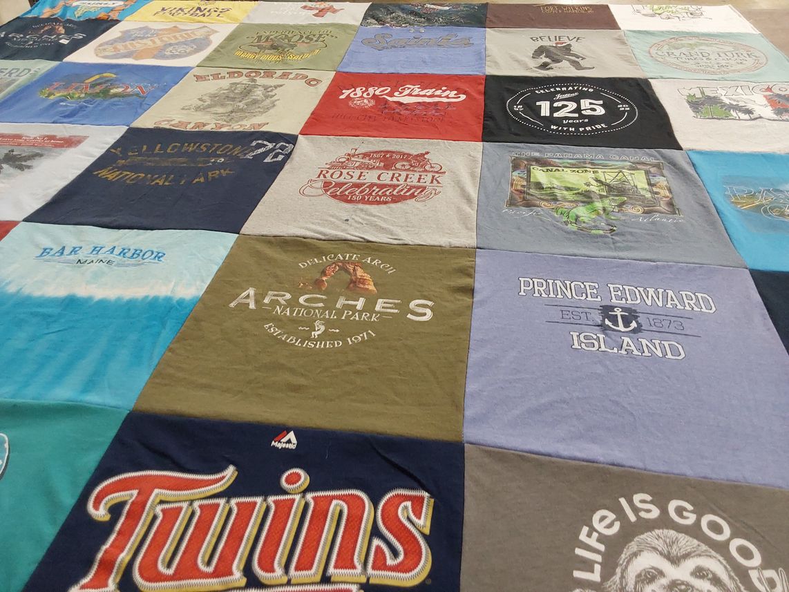 T-shirt quilt with travel, nature themes by Cindy from MN