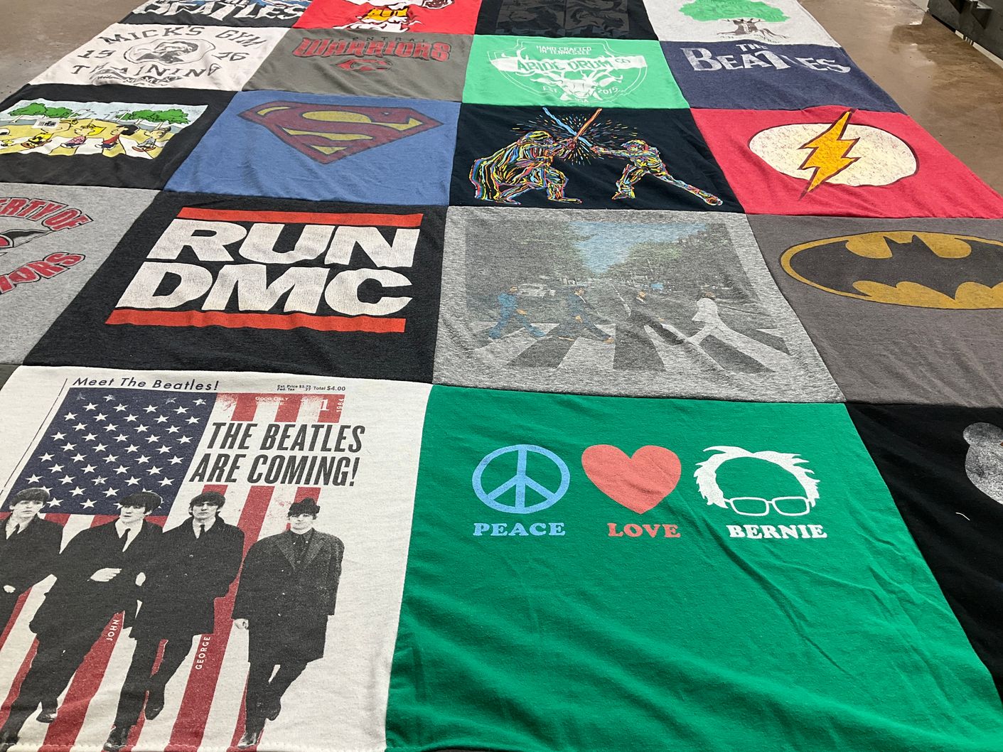 T-shirt quilt with music, pop culture themes by Jennifer from VA