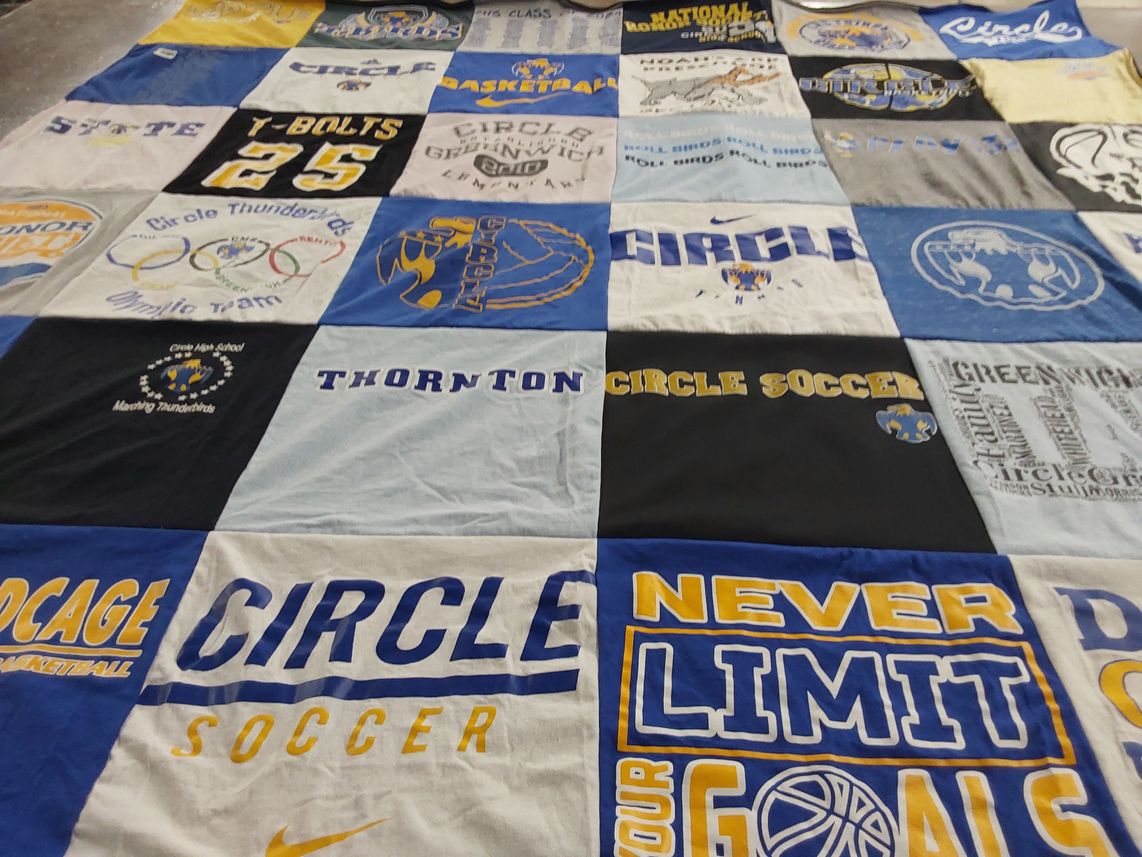 T-shirt quilt featuring circle high school basketball, circle high school soccer by LADONNA from KS