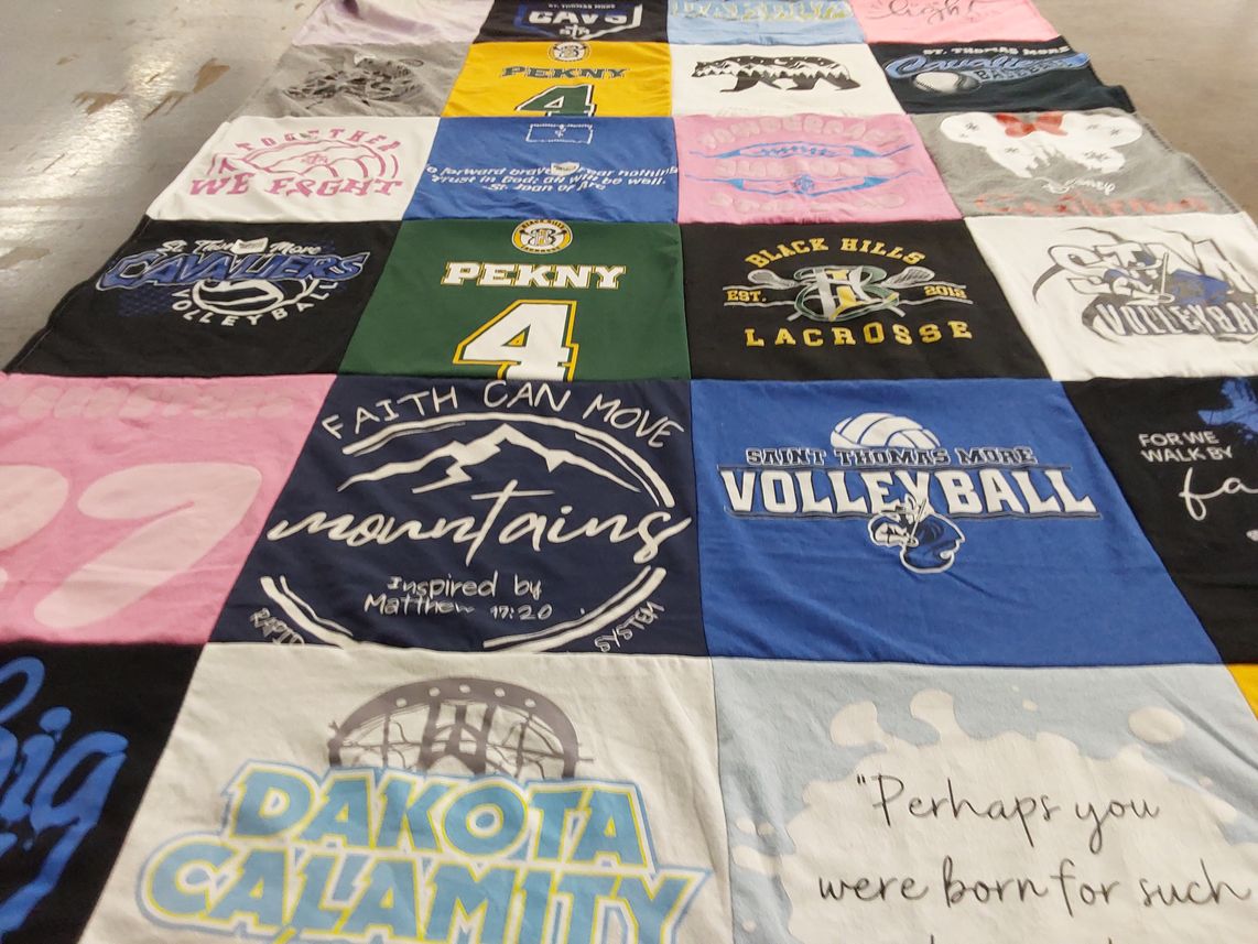 T-shirt quilt featuring saint thomas more volleyball, black hills lacrosse by Sara from SD