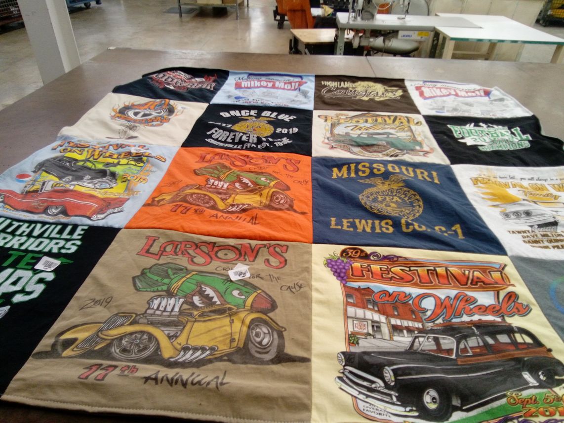 T-shirt quilt with cars, festivals themes by Brooke from MO