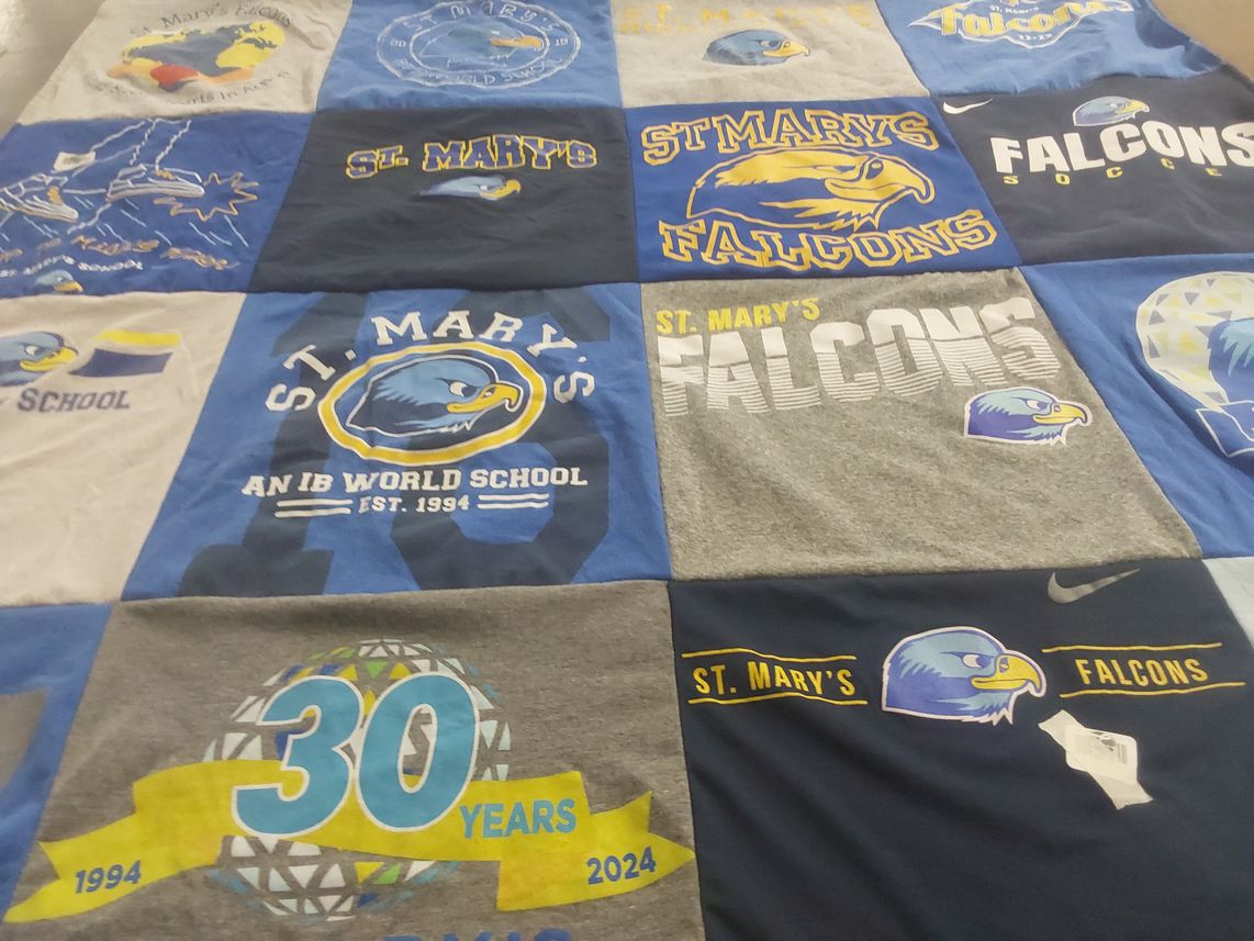 T-shirt quilt featuring st. mary's falcons by Jennifer from CA