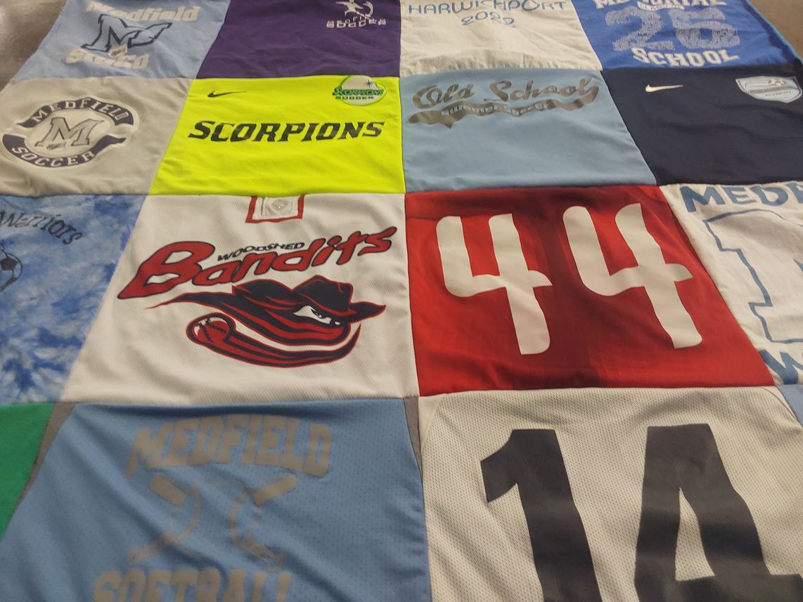 T-shirt quilt featuring woodshend bandits, medfield soccer by Sarah from MA