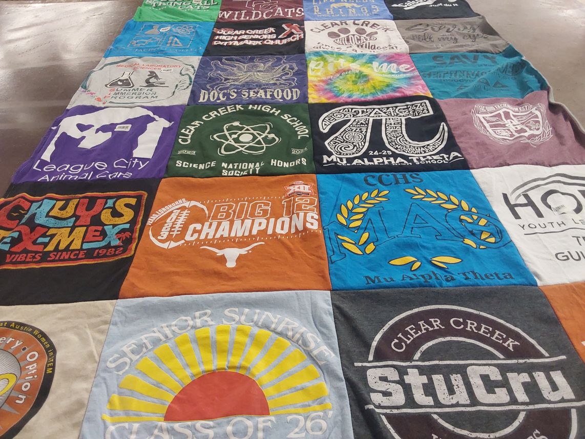 T-shirt quilt from clear creek high school by Carrie from TX