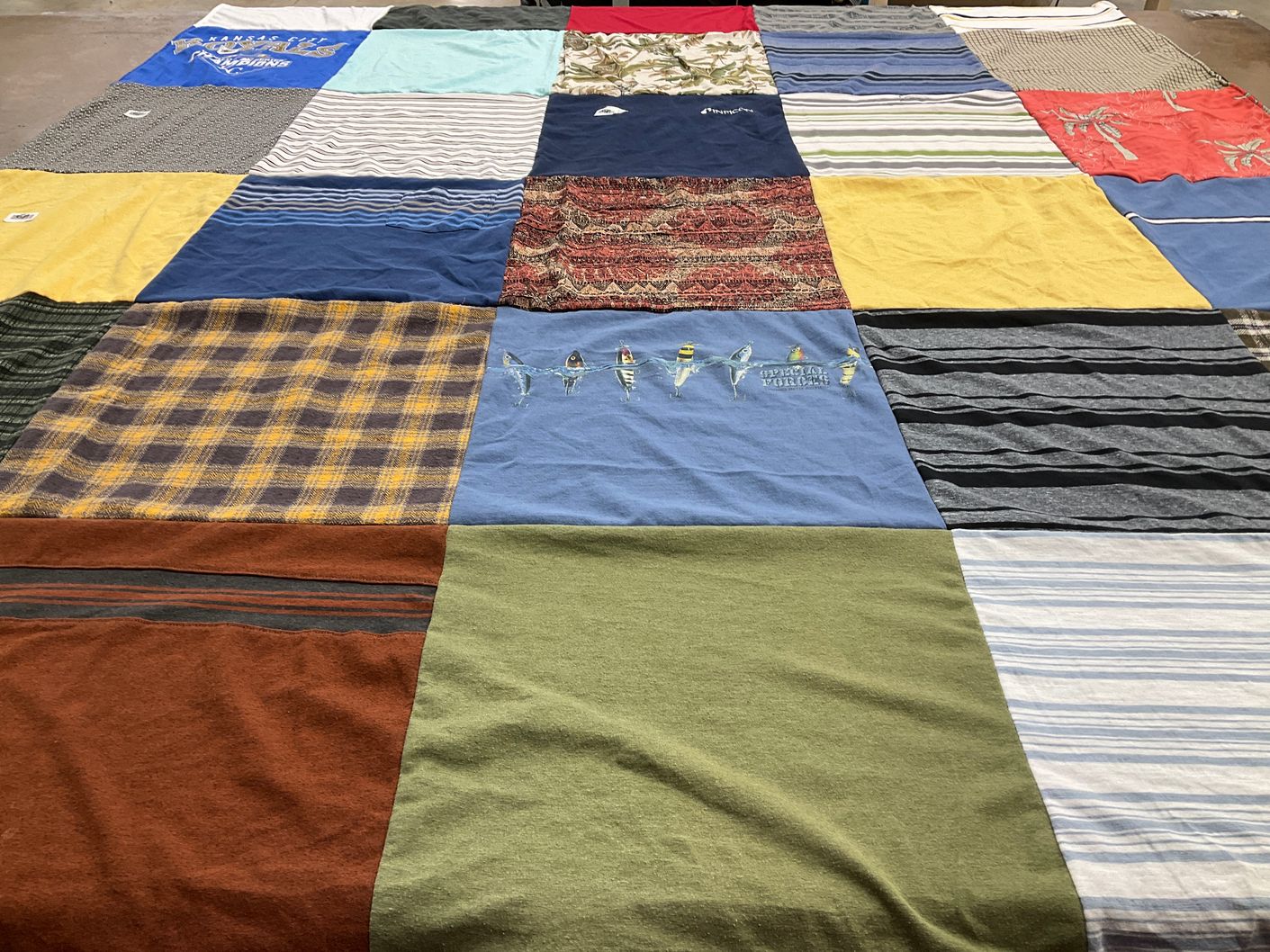 T-shirt quilt with outdoor activities, fishing themes by ASHLEY from KS