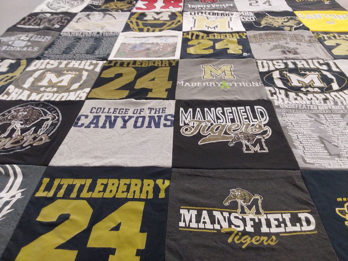 T-shirt quilt featuring mansfield tigers by merrill from TX