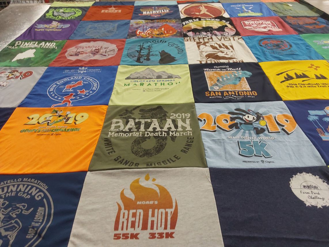 T-shirt quilt with running, marathons themes by Lawrene from NM