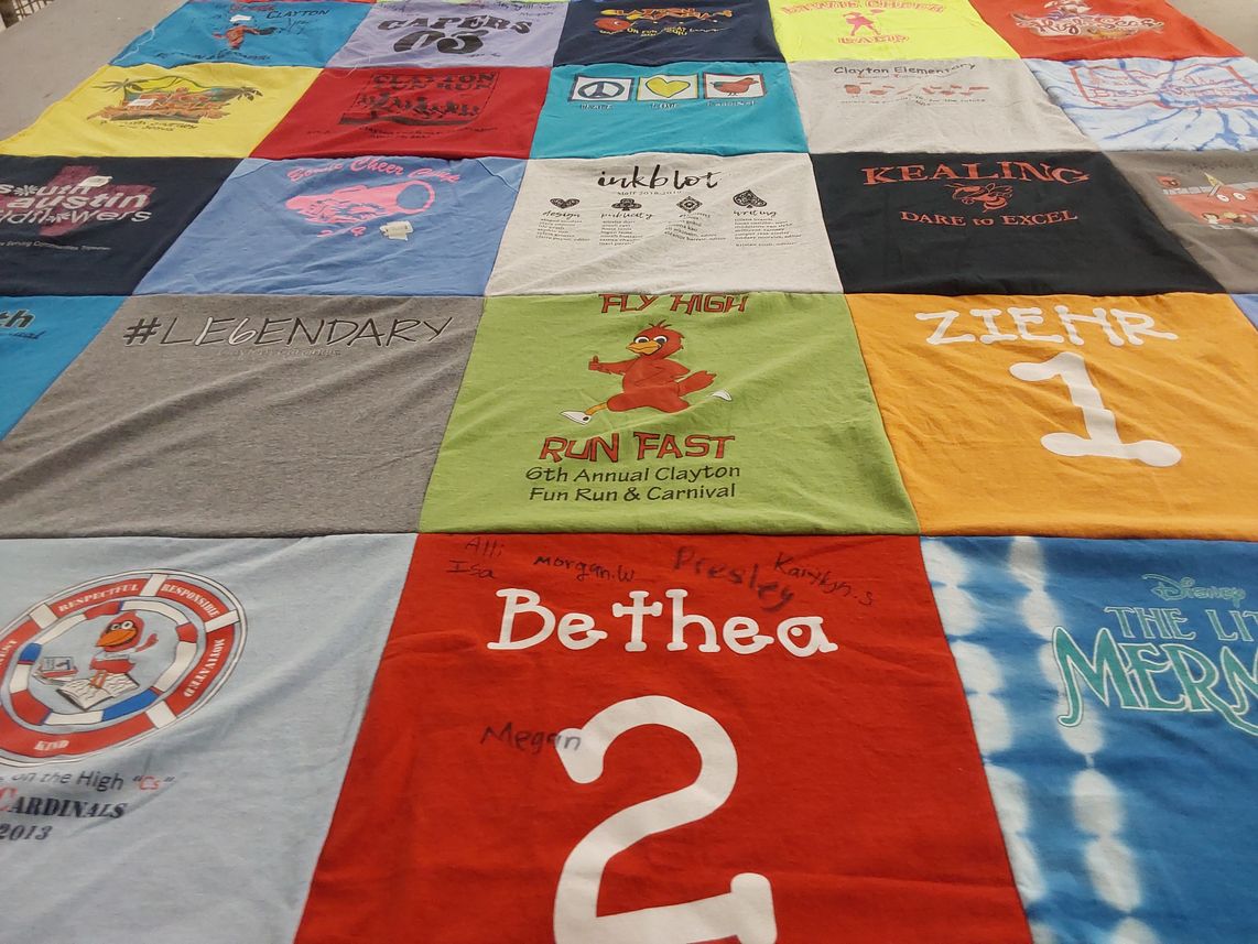 T-shirt quilt from clayton elementary school, kealing middle school by Misty from TX