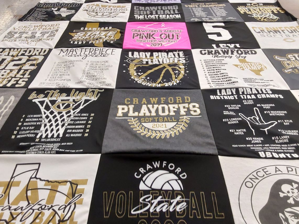 T-shirt quilt featuring crawford lady pirates by Jamie from TX
