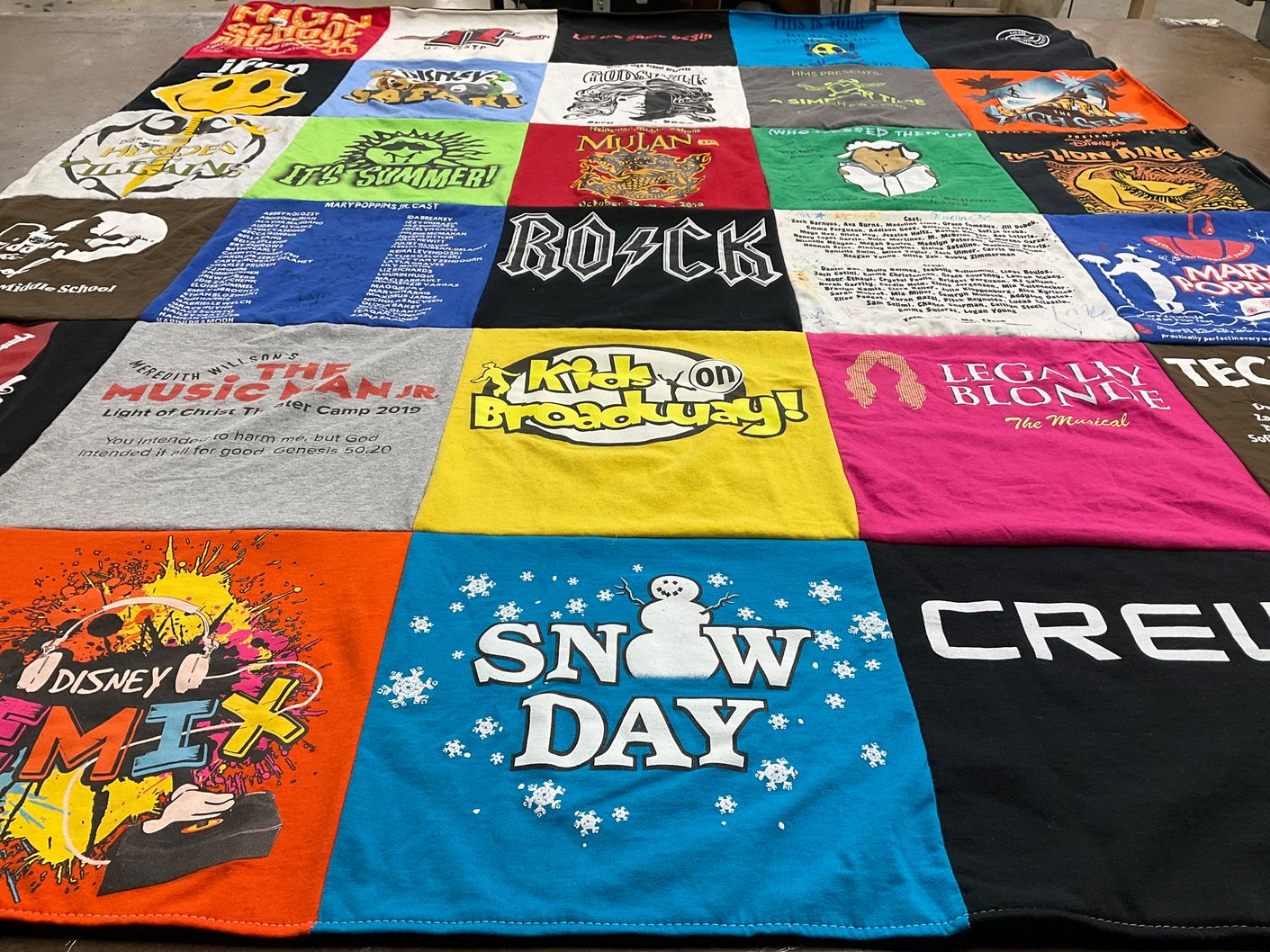 T-shirt quilt from meredith wilson's musical theater camp by Vicki from IL