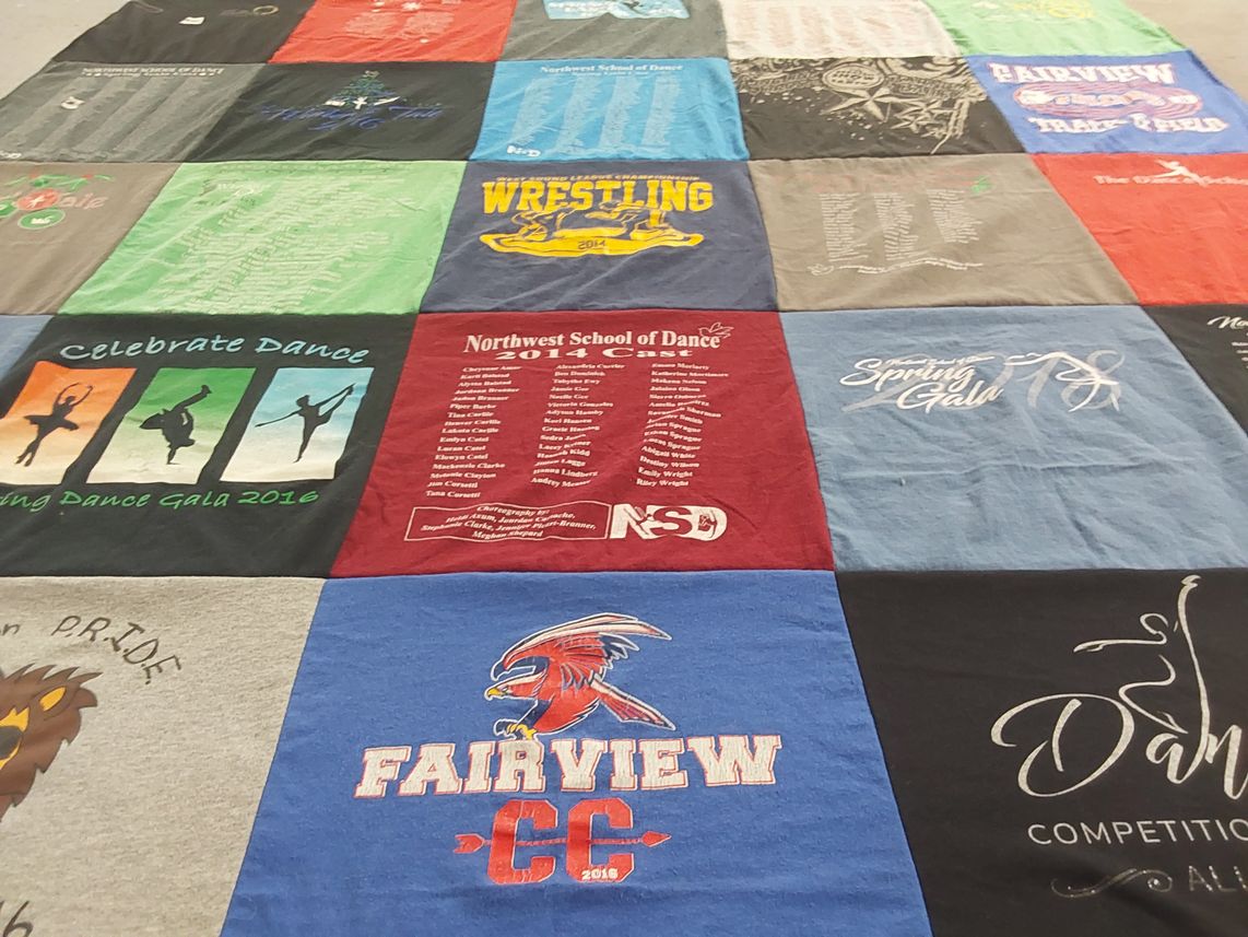 T-shirt quilt from fairview college by Jeanna from WA
