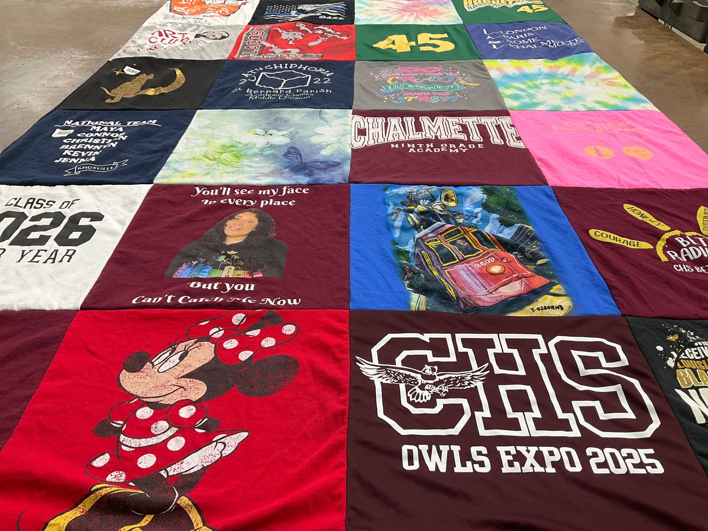 T-shirt quilt featuring chalmette high school by Maya from LA