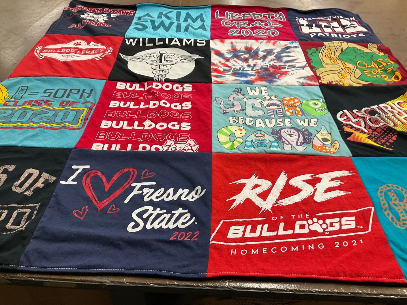 T-shirt quilt featuring bulldogs by Chelsea from CA