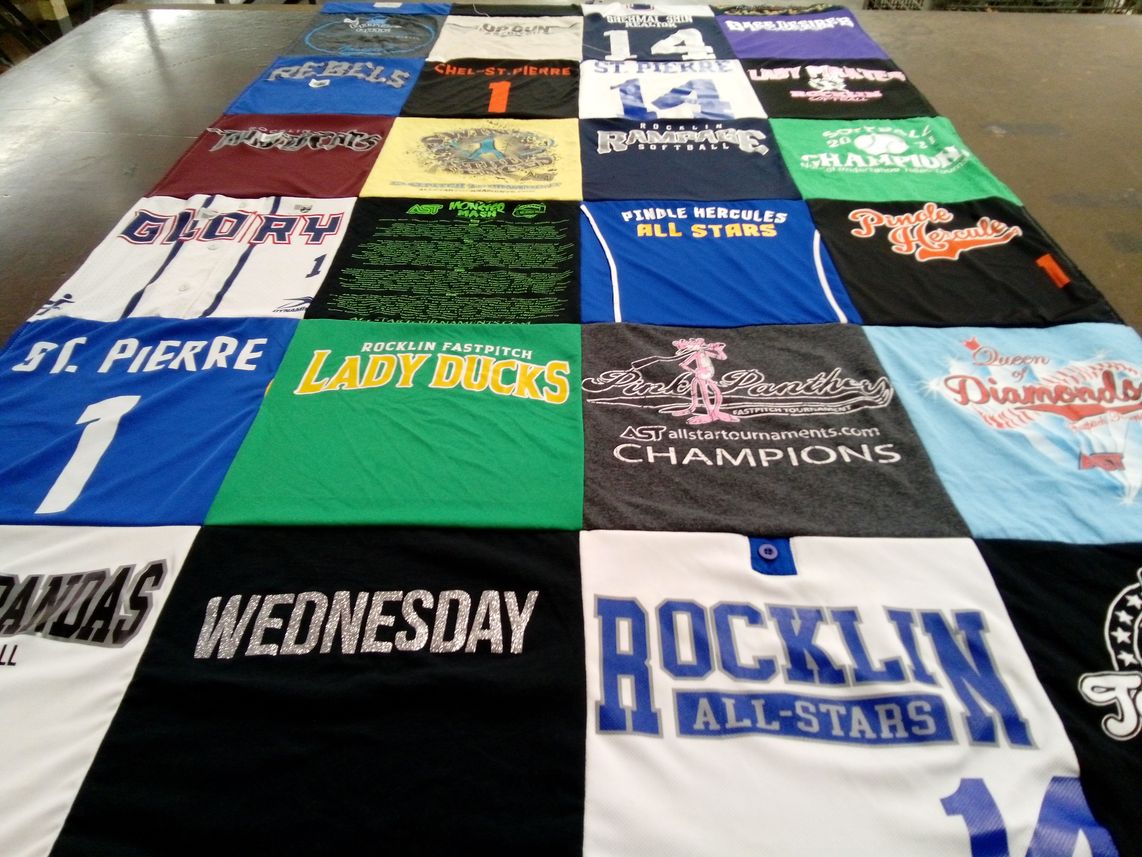T-shirt quilt featuring lady ducks, pindles all stars by Christa from CA