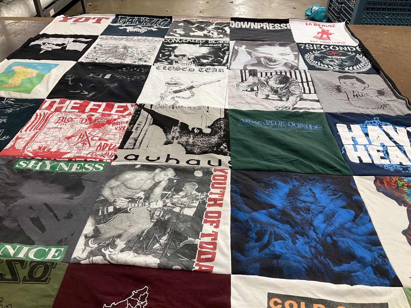 T-shirt quilt with music, punk themes by Noah from CA