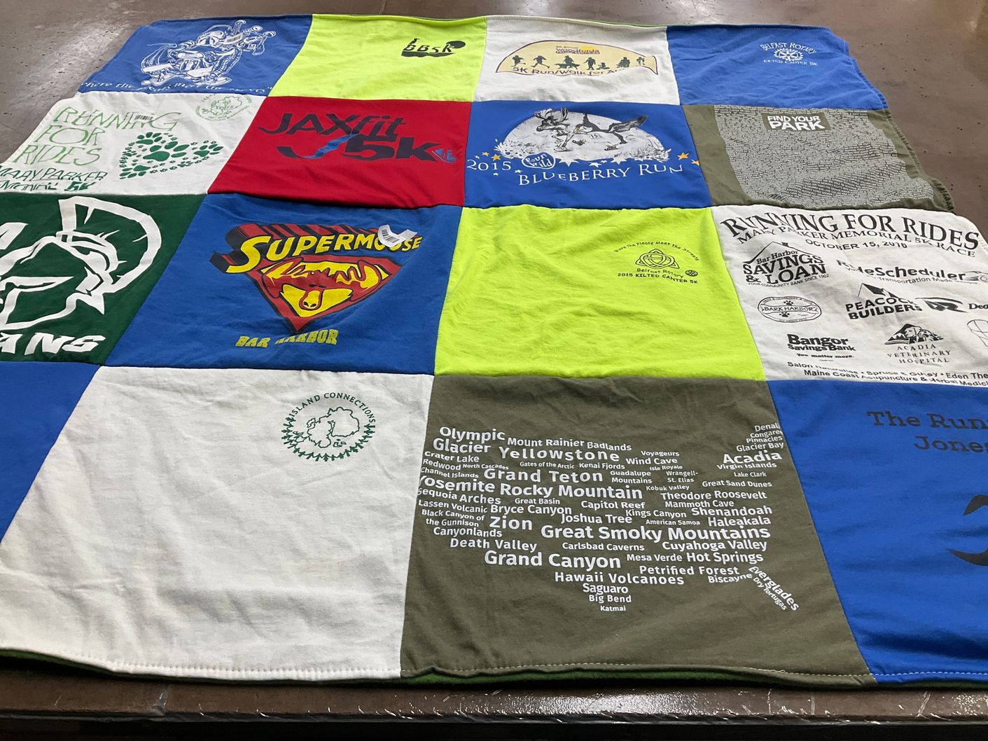 T-shirt quilt with outdoor activities, running themes by Sara from IL