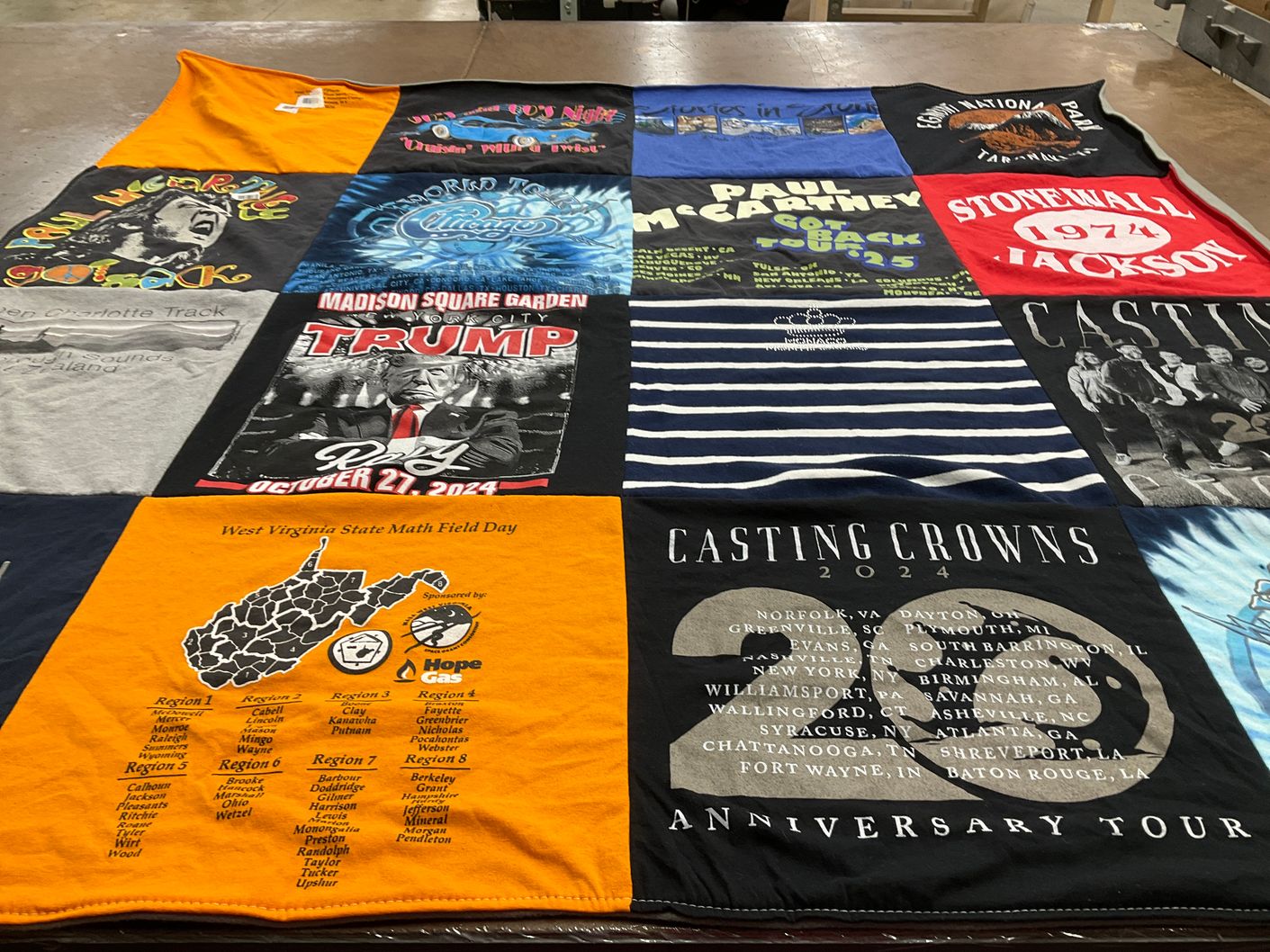 T-shirt quilt with politics, music themes by Monica from WV