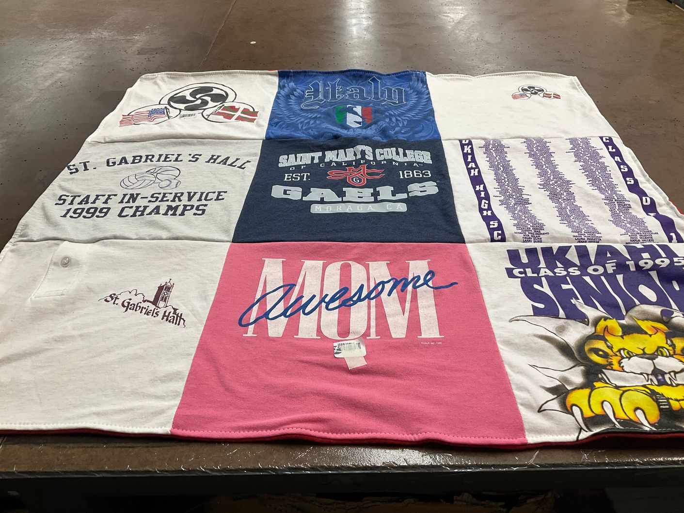 T-shirt quilt from st. gabriel's hall school, ukiah high school by Janice from CA