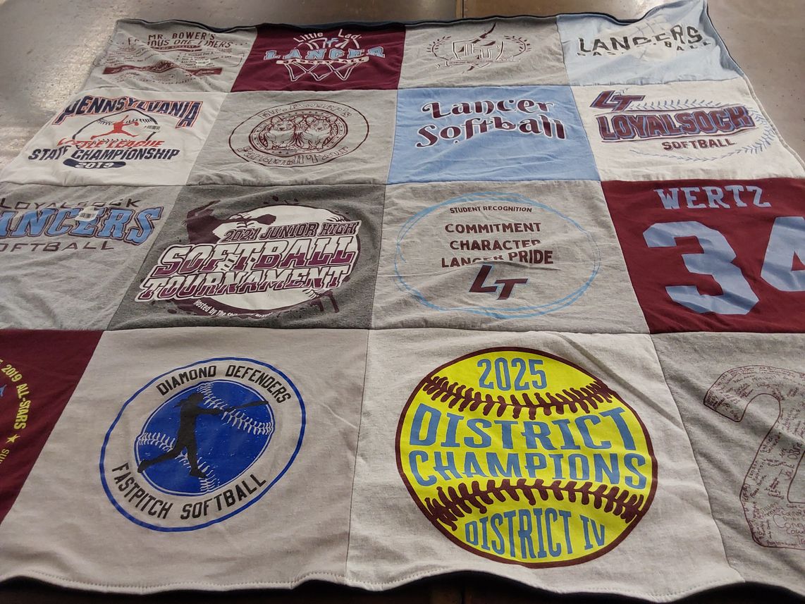 T-shirt quilt featuring loyalsock township lancers softball by Sharon from PA