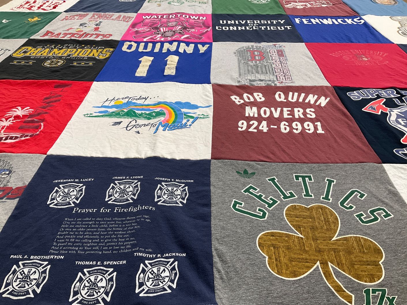 T-shirt quilt featuring celtics, new england patriots by Robert from MA