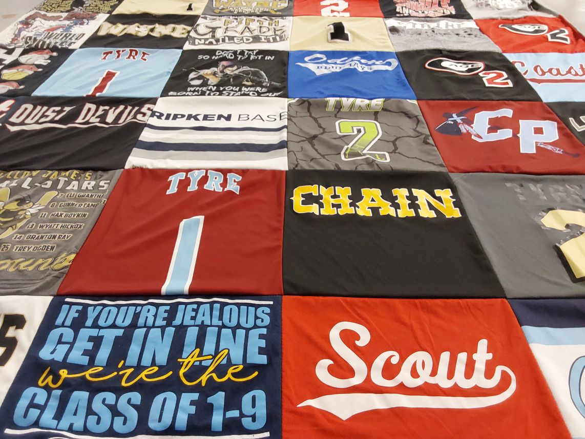 T-shirt quilt with baseball, sports themes by Samantha from GA