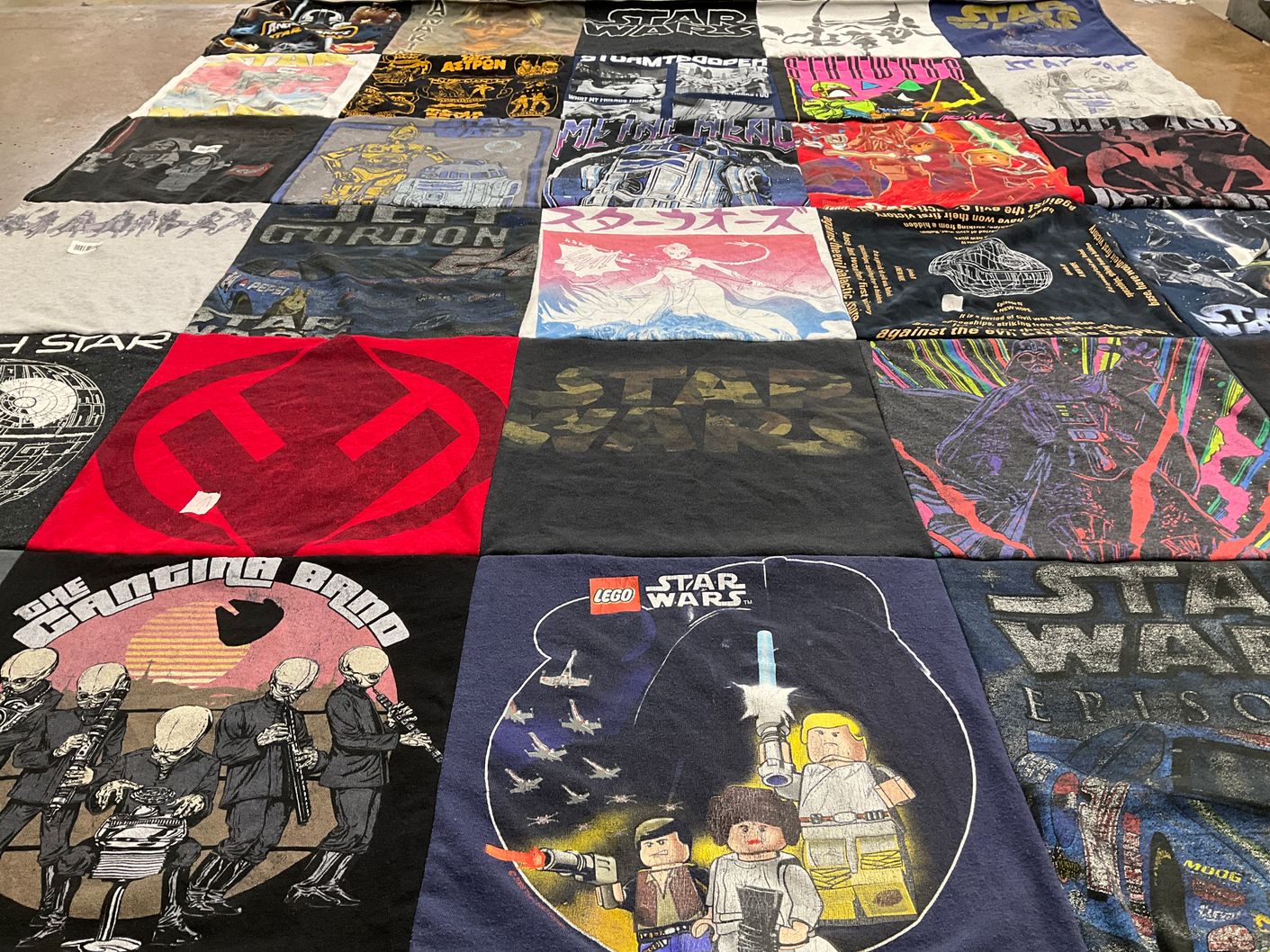 T-shirt quilt with science fiction, movies themes by Sam from MN