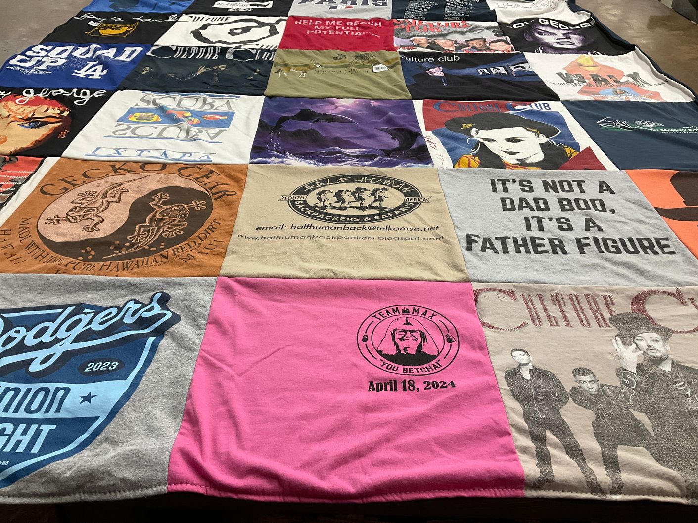 T-shirt quilt with music, sports themes by Neil from CO