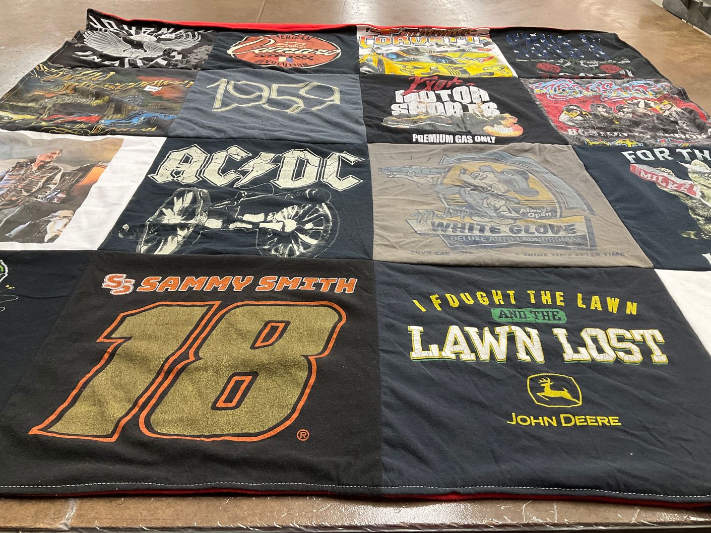 T-shirt quilt with motorsports, automotive themes by Chasity from IL