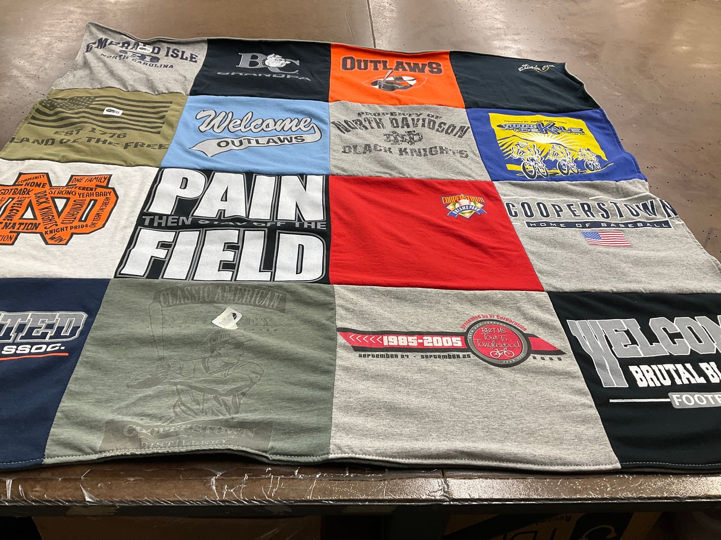 T-shirt quilt with baseball, outdoors themes by Terry from NC