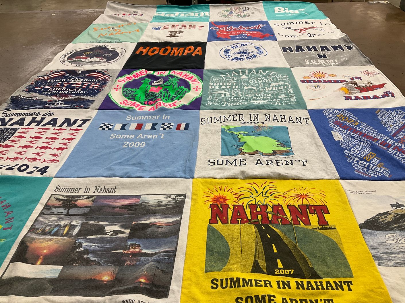 T-shirt quilt with summer activities, beach themes by Madeline from FL
