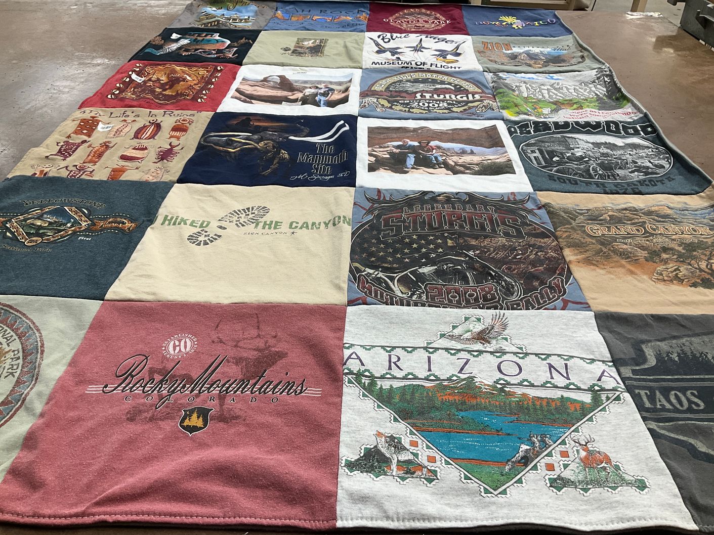 T-shirt quilt with hiking, travel themes by Mark from PA