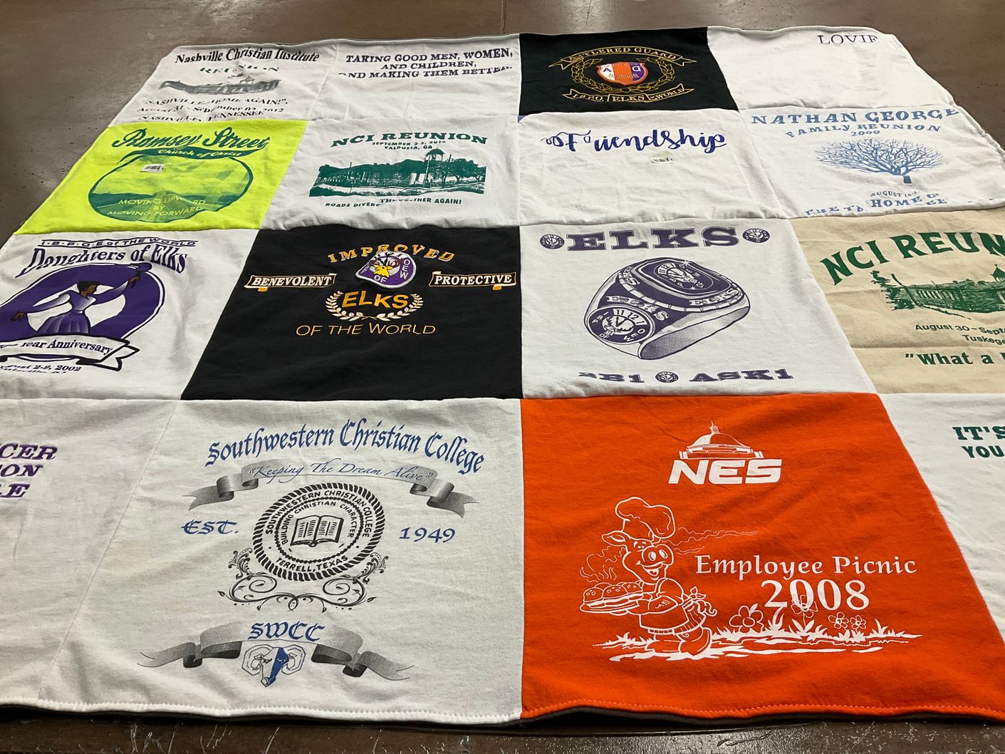 T-shirt quilt from southwestern christian college by Regina from TN