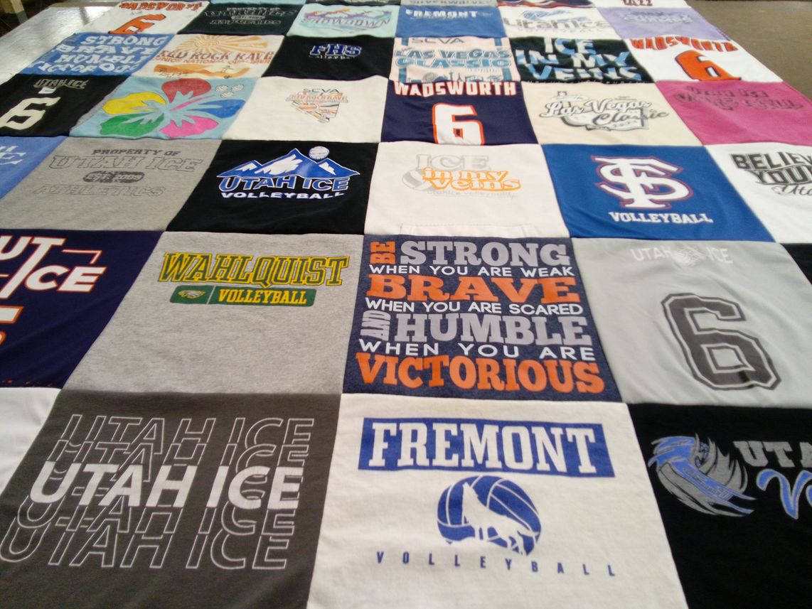 T-shirt quilt featuring wahlquist volleyball, fremont volleyball by Amy from UT