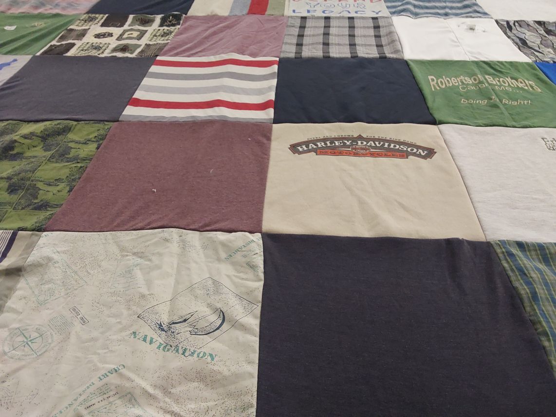 T-shirt quilt with motorcycles, navigation themes by Ramona from MI